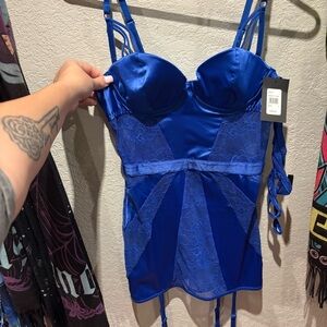 Blue Satin and Lace Bustier Top